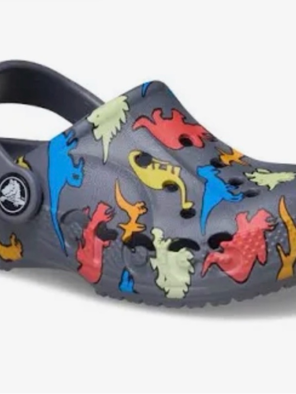 CROCS Kids Classic Clog with Multicolor Dino Print - Gray